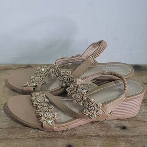 Shibever tan boho sandal wedge‎ comfort slingback beach vacation